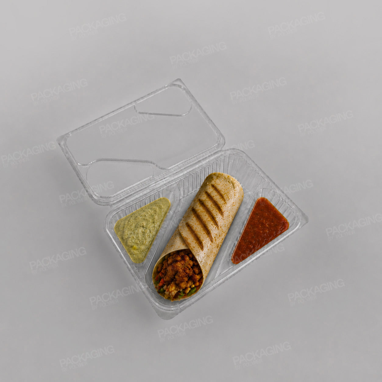 Somoplast 3 Compartment Clear Hinged Rectangular Container