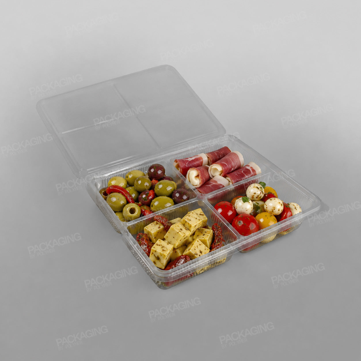 Somoplast 4 Compartment Clear Hinged Rectangular Container