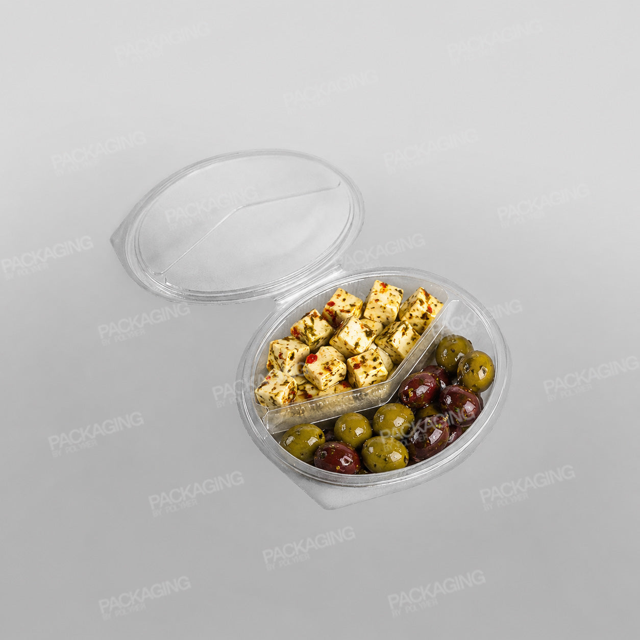 Somoplast Clear Hinged 2 Compartment Oval Container - 575cc
