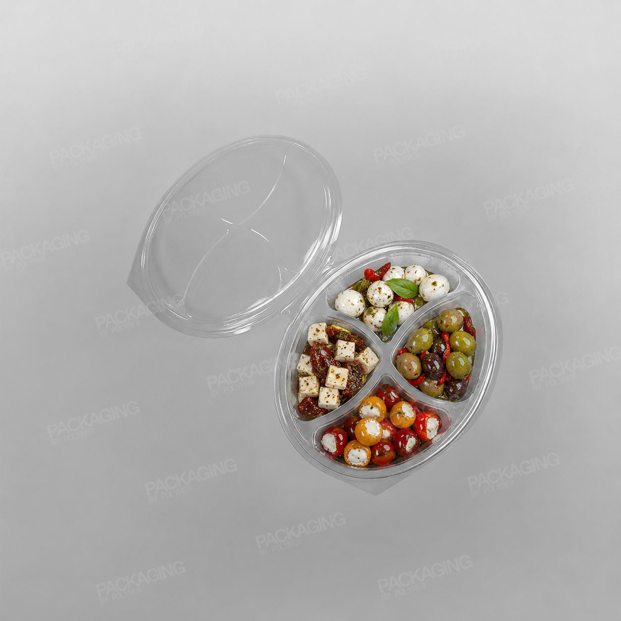 Somoplast 4 Compartment Clear Hinged Oval Container - 550cc