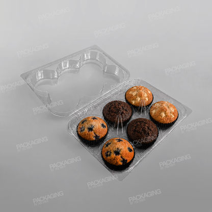 Somoplast Hinged Clear Muffin Container - 6 Muffins - 80mm Diameter