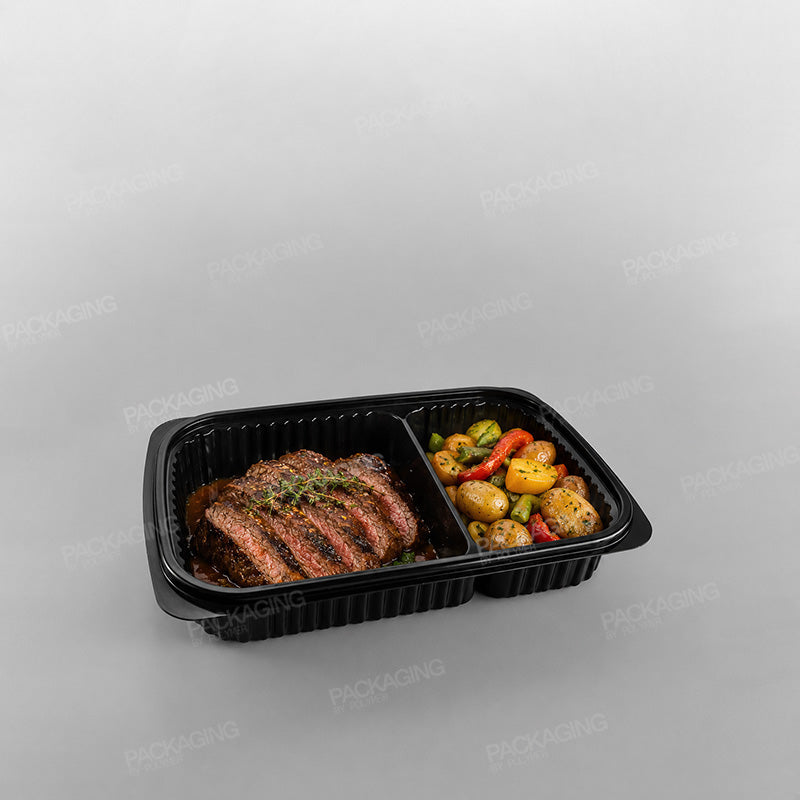Somoplast Black 2 Compartment Microwavable Container