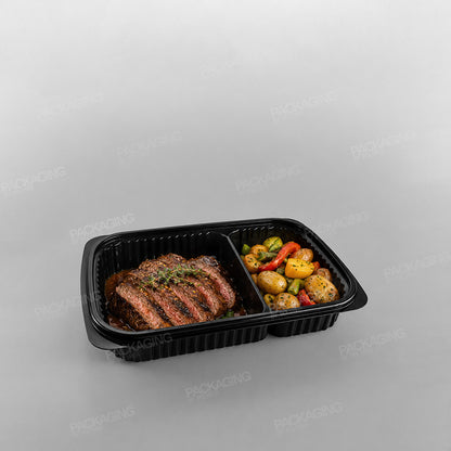 Somoplast Black 2 Compartment Microwavable Container