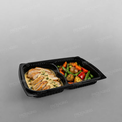 Somoplast Black 2 Compartment Microwavable Container - 50/50 Split