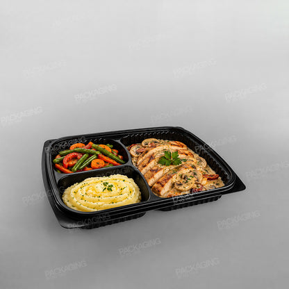 Somoplast Black 3 Compartment Microwavable Container