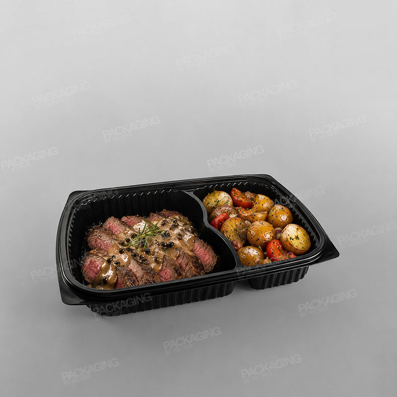 Somoplast Black 2 Compartment Microwavable Container