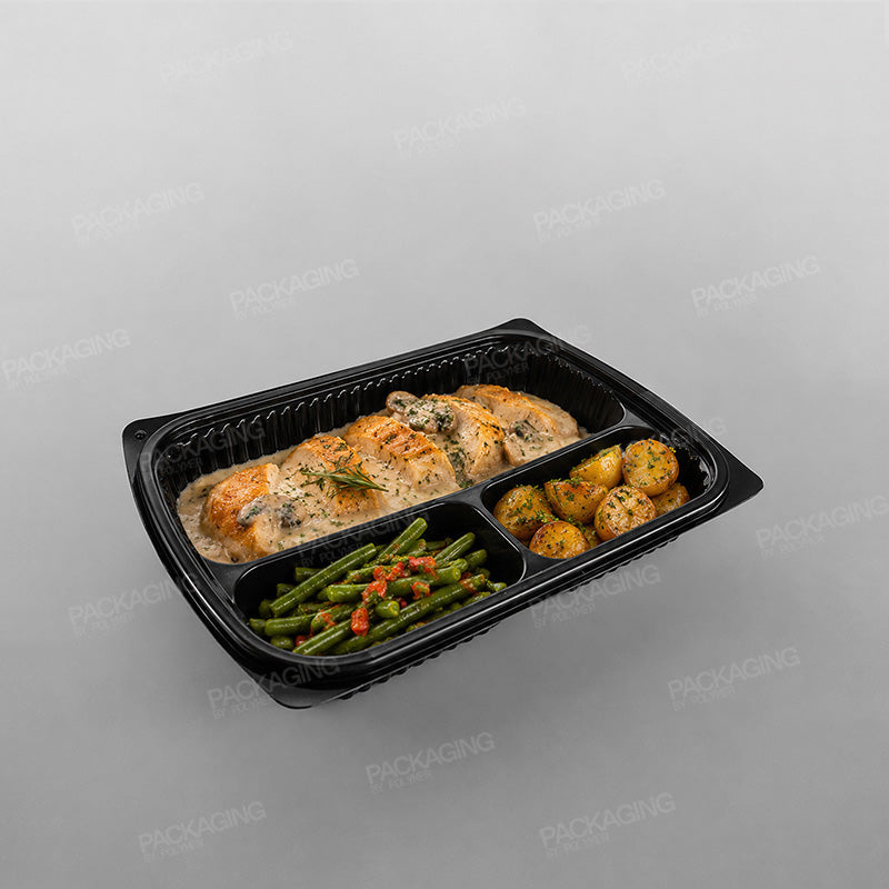 Somoplast Black 3 Compartment Microwavable Container - 1000cc