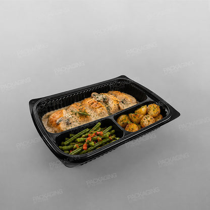Somoplast Black 3 Compartment Microwavable Container - 1000cc