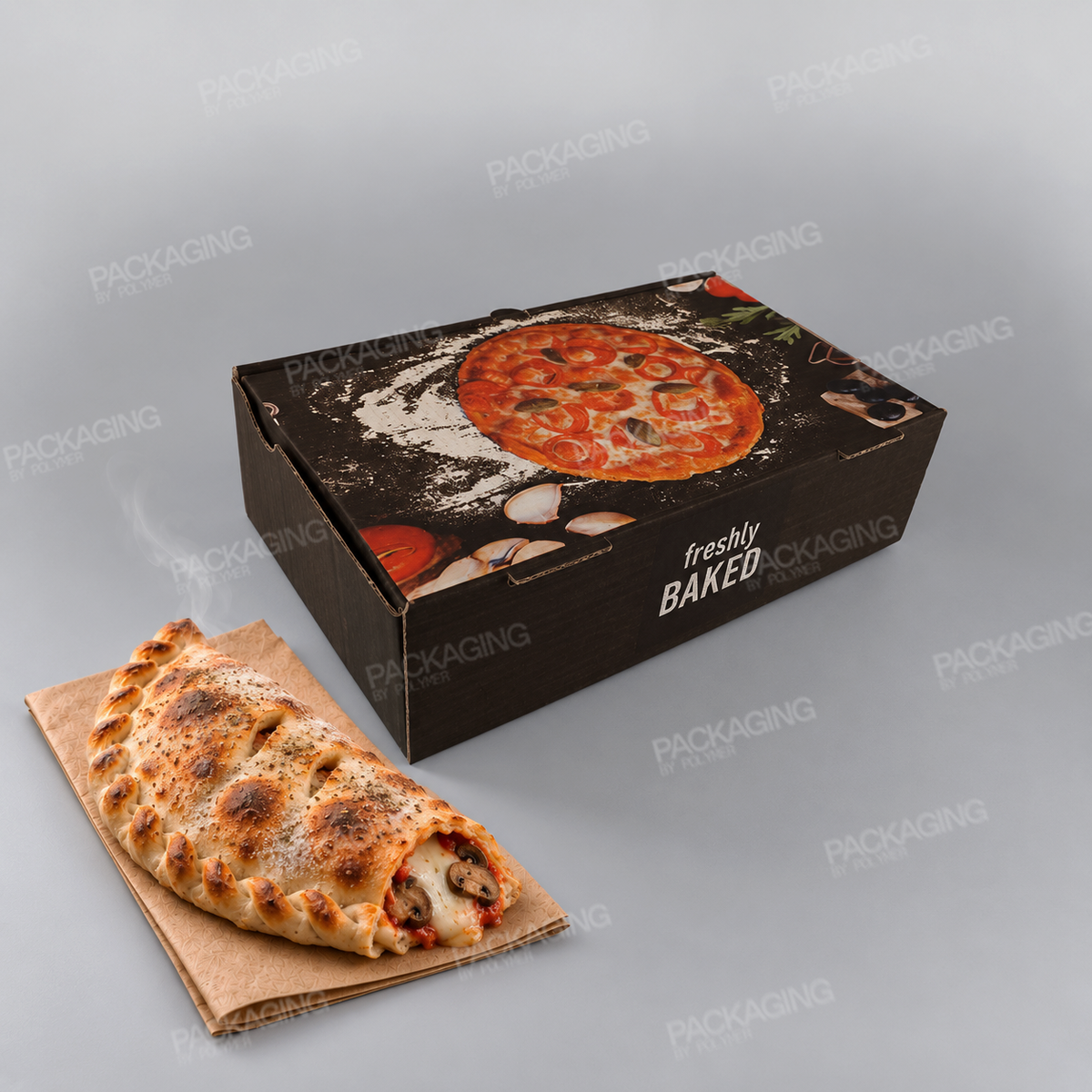 White Printed Calzone Box - Freshly Baked [16 x 28 x 8inch]
