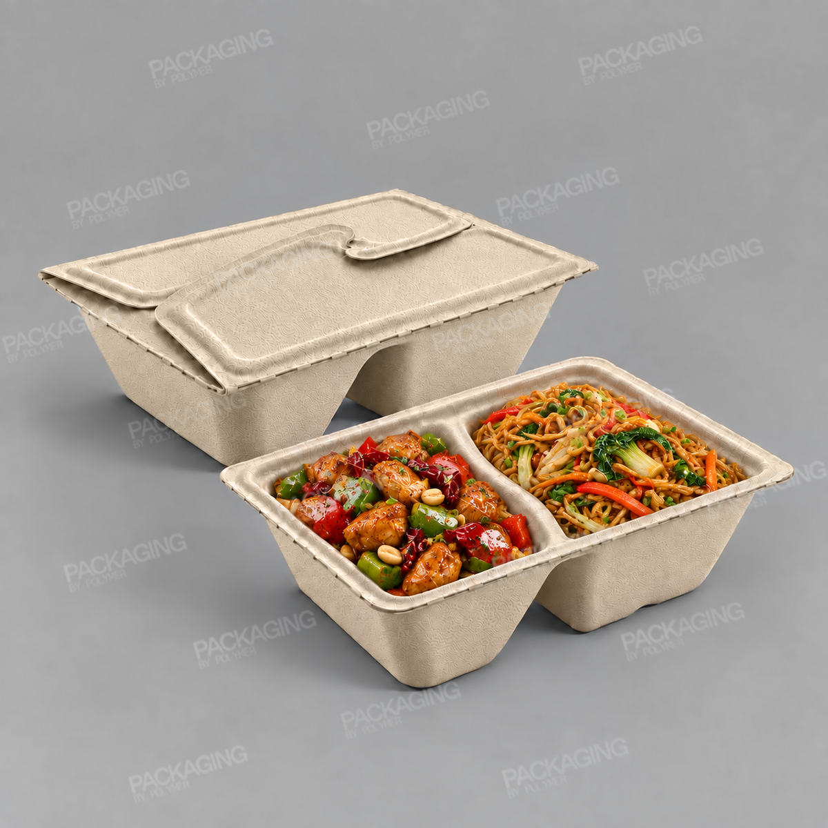 Sabert 2 Compartment Rectangular Pulp Meal Box - 800ml