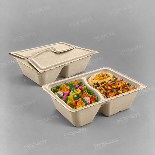Sabert 2 Compartment Rectangular Pulp Meal Box - 800ml