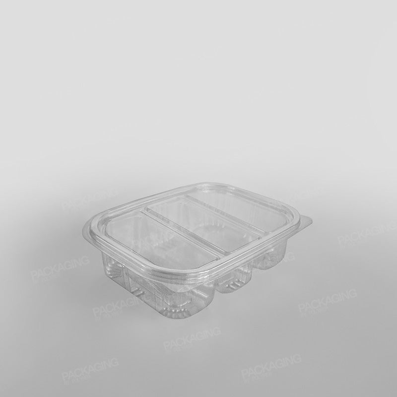 Somoplast 3 Compartment Clear Hinged Oval Container - 550cc Economy