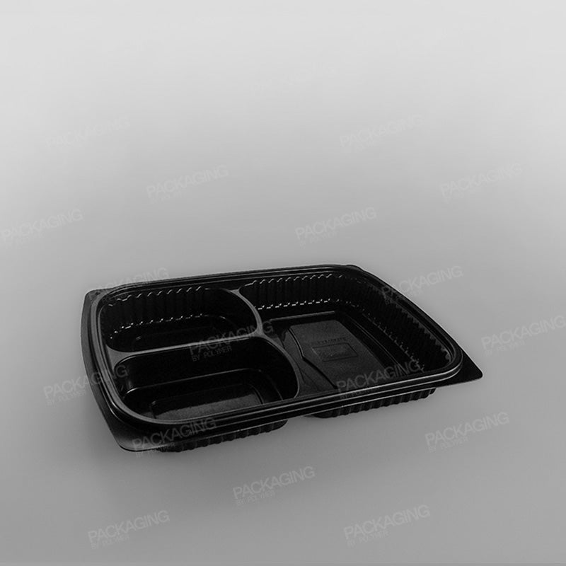 Somoplast Black 3 Compartment Microwavable Container