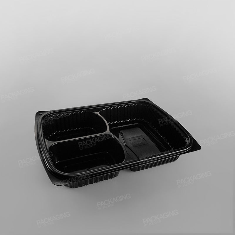 Somoplast Black 3 Compartment Microwavable Container