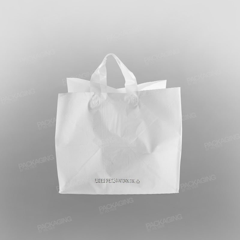 White Premium Plastic Carrier Bag, Soft Loop + Flat Bottom