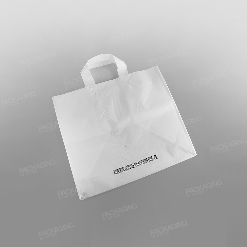 White Premium Plastic Carrier Bag, Soft Loop + Flat Bottom