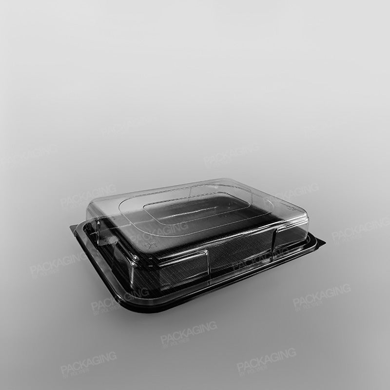 Clear Domed Lid For Plastic Rectangular Platter - Black Base