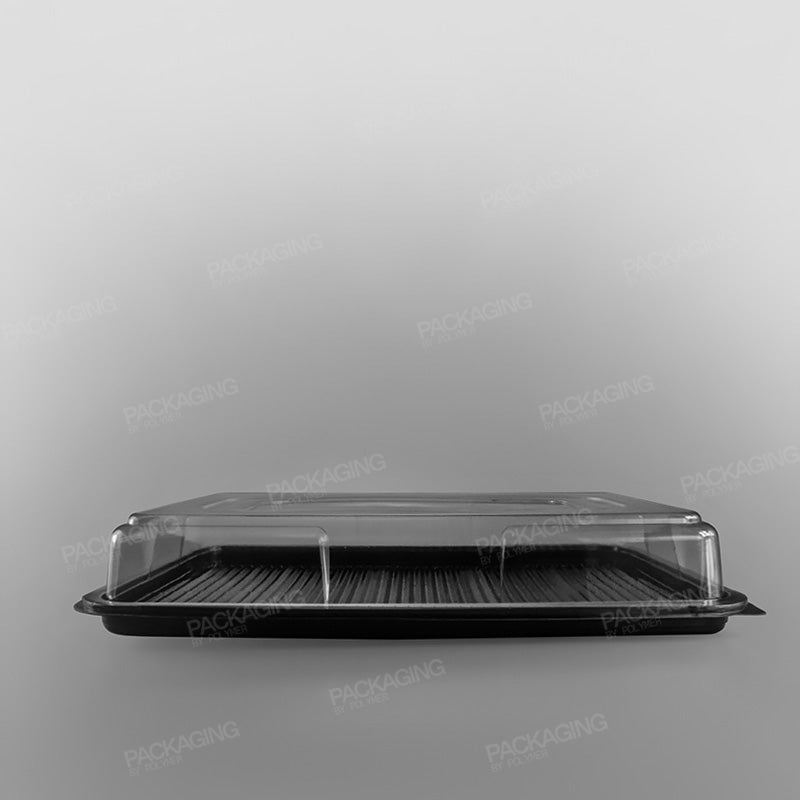 Clear Domed Lid For Plastic Rectangular Platter - Black Base